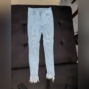 SHEIN Light Blue Ripped Skinny Jeans